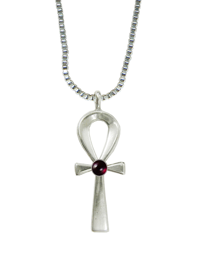 Sterling Silver Ankh Pendant With Garnet
